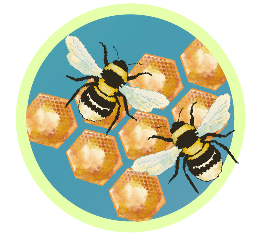 Drawing of bees and honeycomb.
